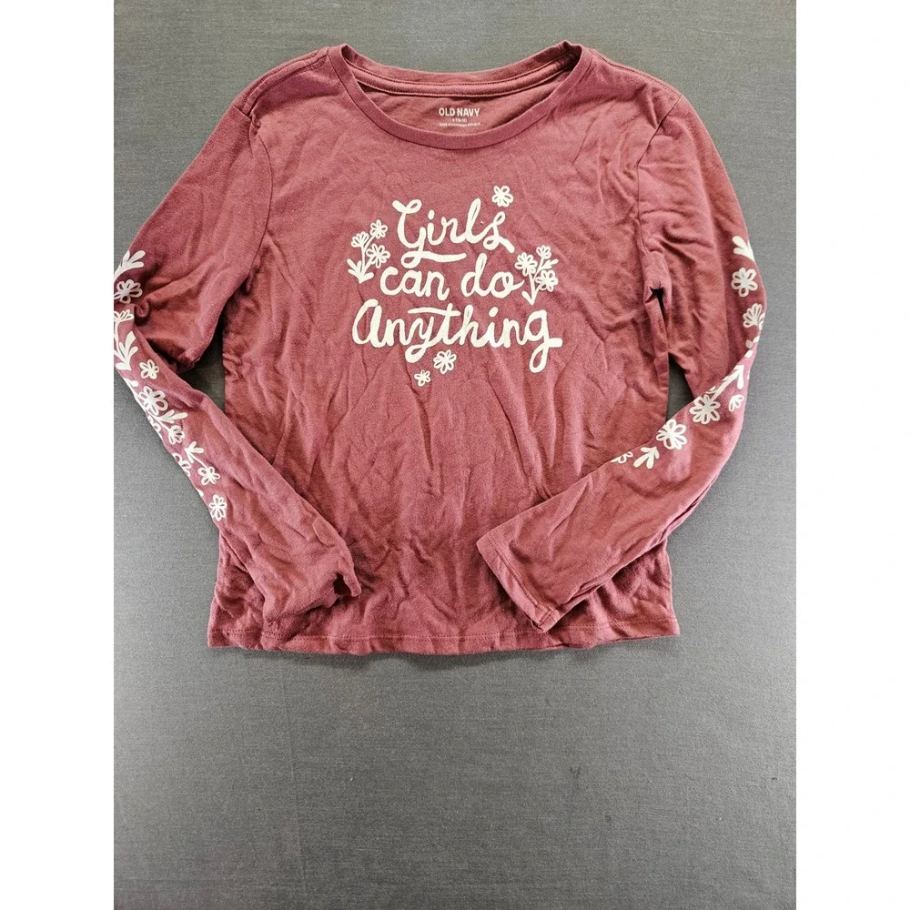 Old Navy Girls Pink Girls Can Do Anything Long Sleeve Graphic Tee Shirt L 10-12